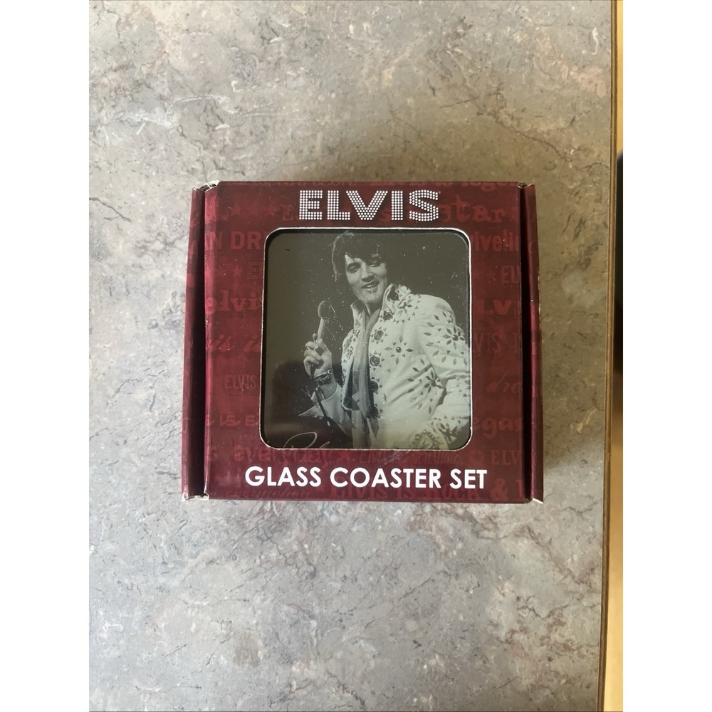 Elvis Presley Set Of 4 Glass Coasters 4"x4" Sealed